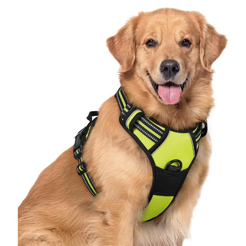 Reflective Padded No-Pull Dog Harness in Fluorescent Green