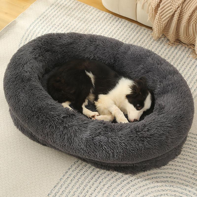 Washable Oval Donut Pet Bed in Dark Gray