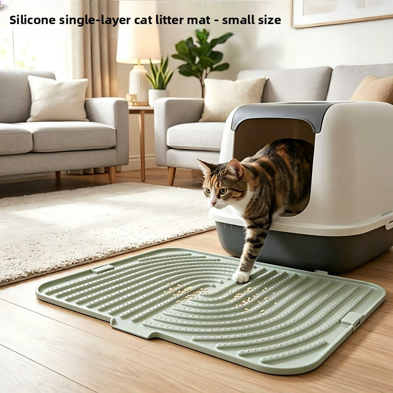 Foldable Silicone Cat Litter Mat — Single Layer, Sage Green, Small