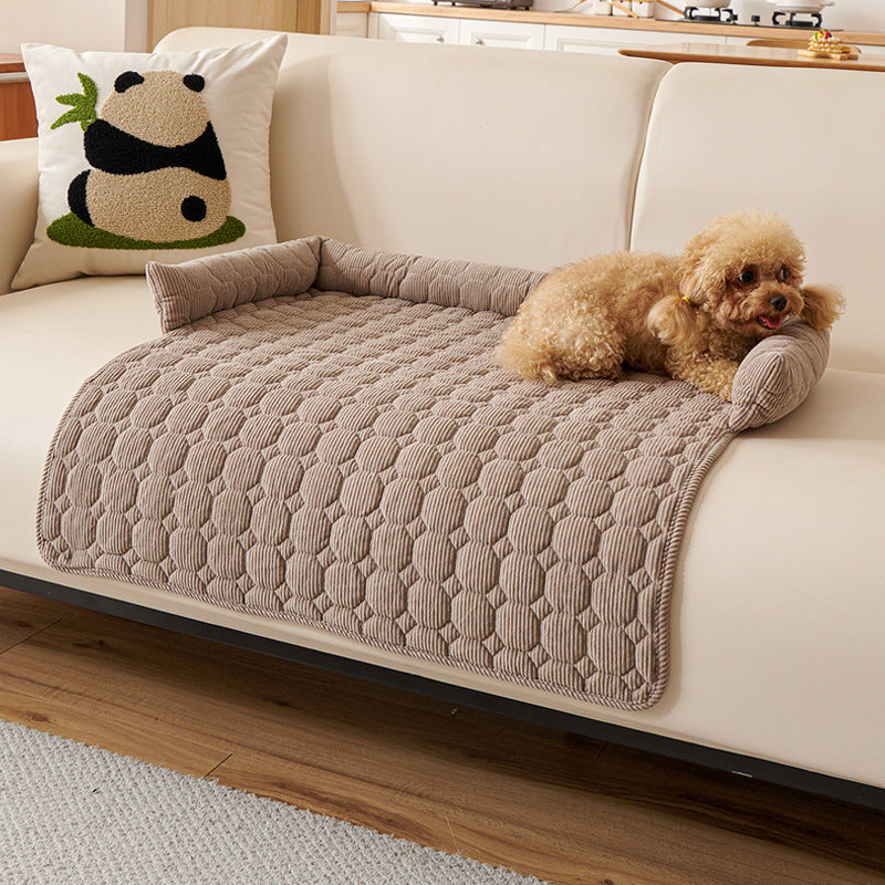 Plush Couch Pet Bed with Bolster — Quilted Plush, Brown