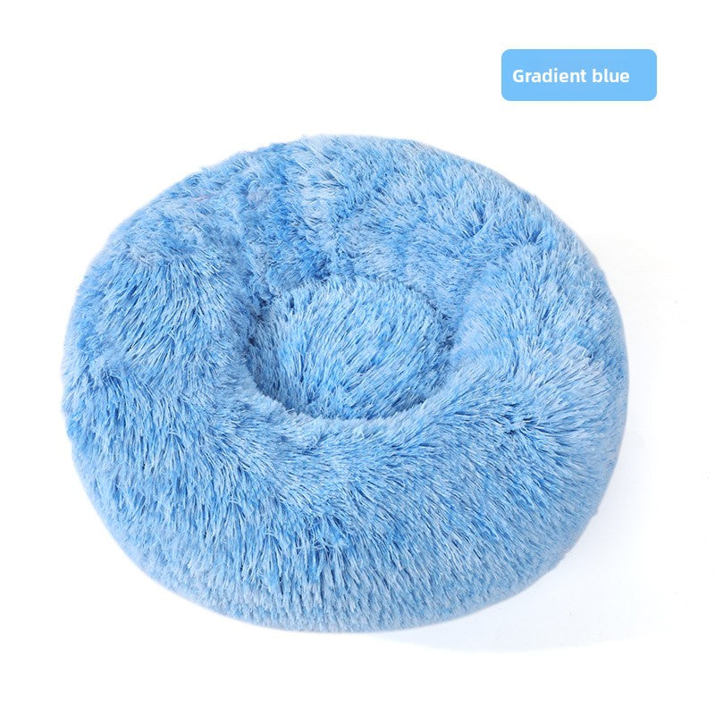 Round Donut Plush Pet Bed in Gradient Blue