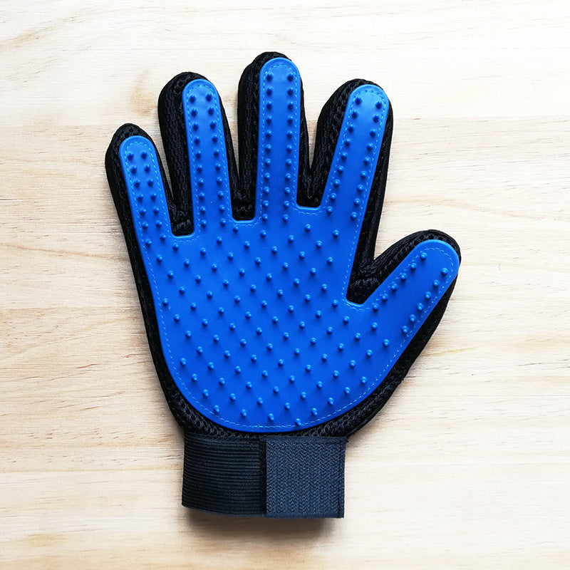 Five-Finger Pet Grooming Glove — Blue, Right Hand