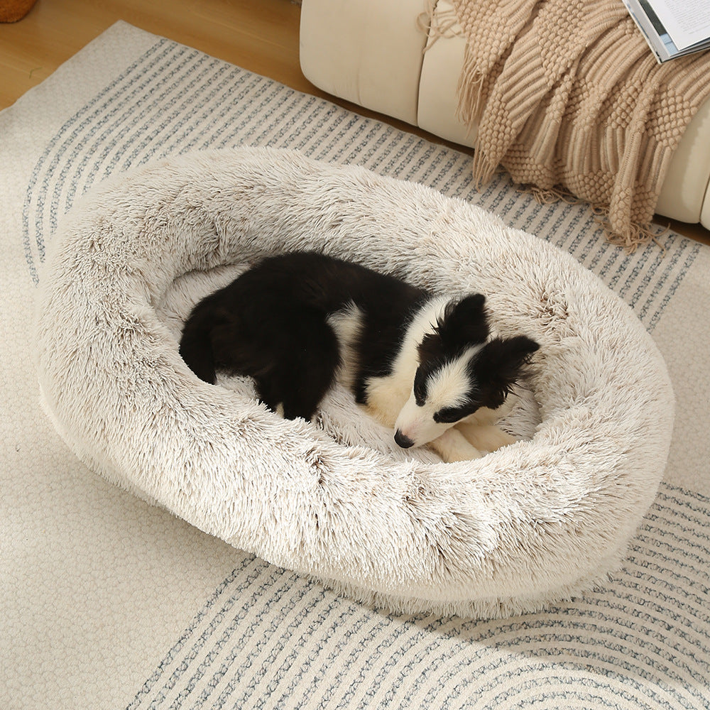 Washable Oval Donut Pet Bed in Gradient Coffee