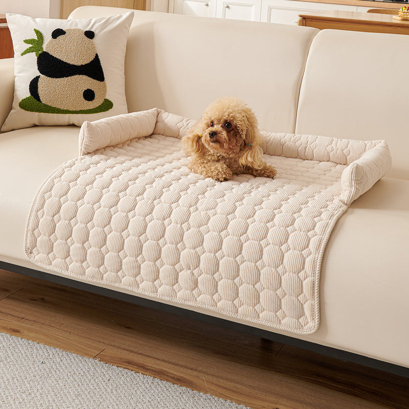 Plush Couch Pet Bed with Bolster — Quilted Plush, Off-White