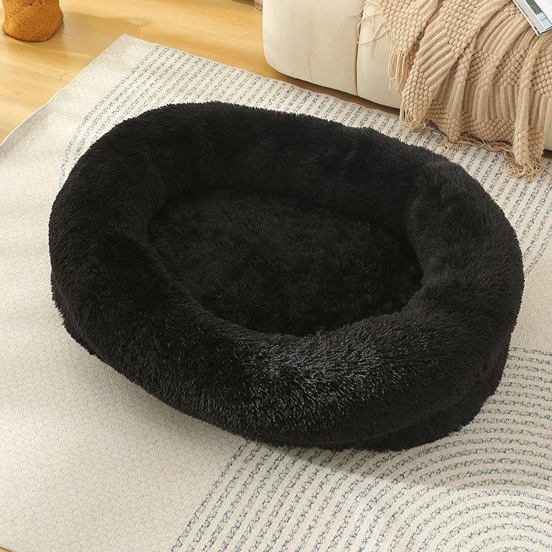 Washable Oval Donut Pet Bed in Black