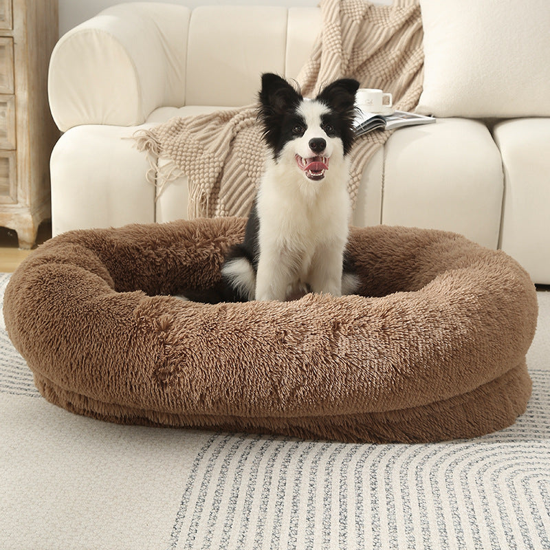 Washable Oval Donut Pet Bed in Khaki