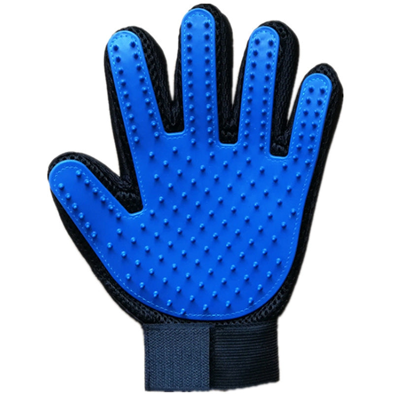 Five-Finger Pet Grooming Glove — Blue, Left Hand