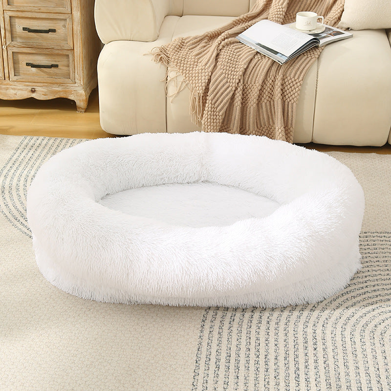 Washable Oval Donut Pet Bed in White