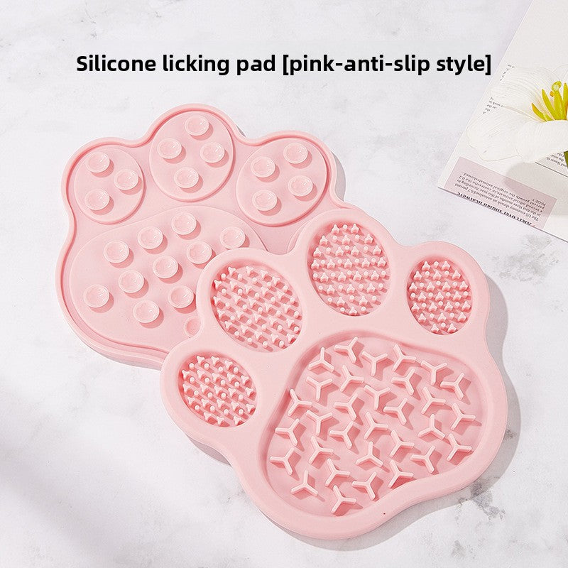 Paw-Shaped Silicone Lick Mat for Dogs & Cats — Pink, Suction Cup Base