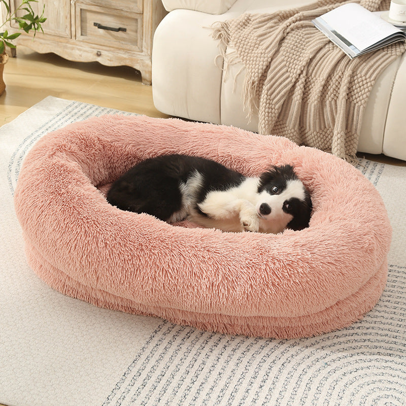 Washable Oval Donut Pet Bed in Peach Pink