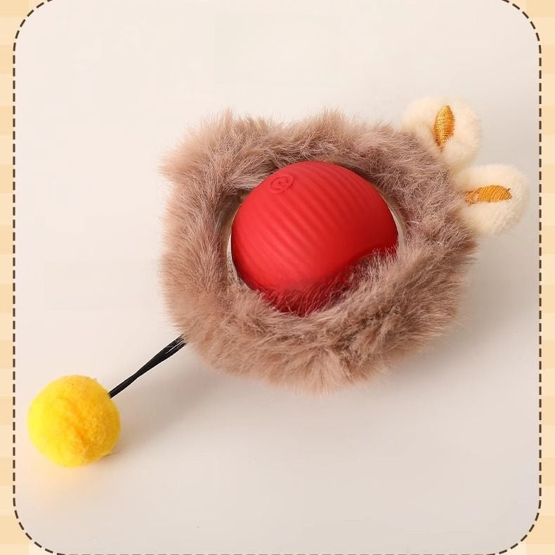 Self-Moving Interactive Cat Ball — Plush Cover, Red