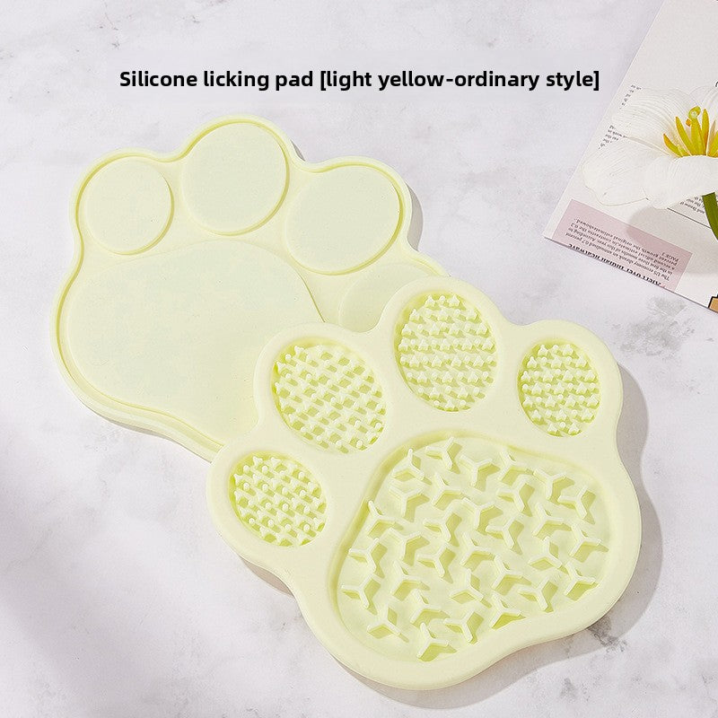 Paw-Shaped Silicone Lick Mat for Dogs & Cats — Beige, Standard Base