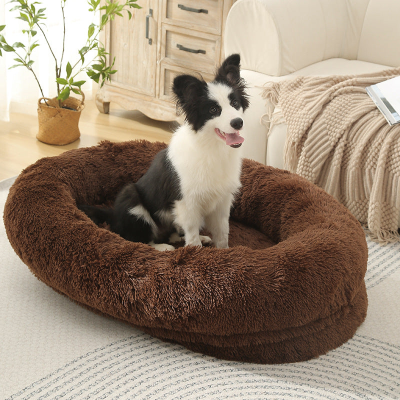 Washable Oval Donut Pet Bed in Coffee