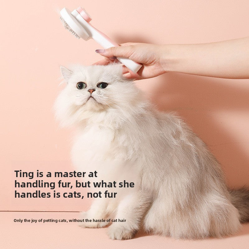 Round Self-Cleaning Slicker Brush with Cat-Ear Button shown in a home setting (view 3)