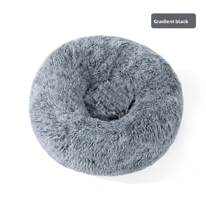 Round Donut Plush Pet Bed in Gradient Black