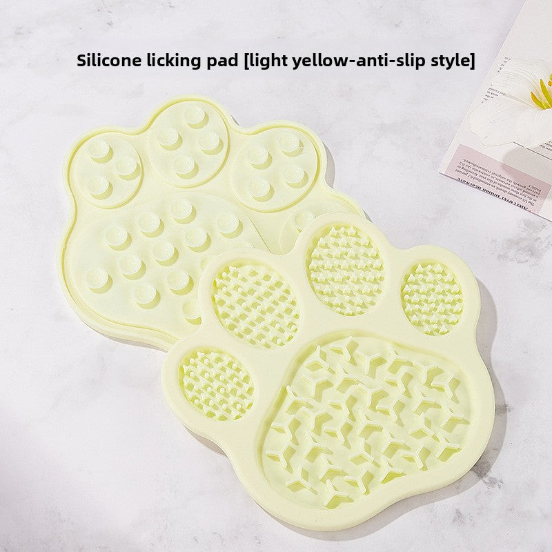 Paw-Shaped Silicone Lick Mat for Dogs & Cats — Beige, Suction Cup Base
