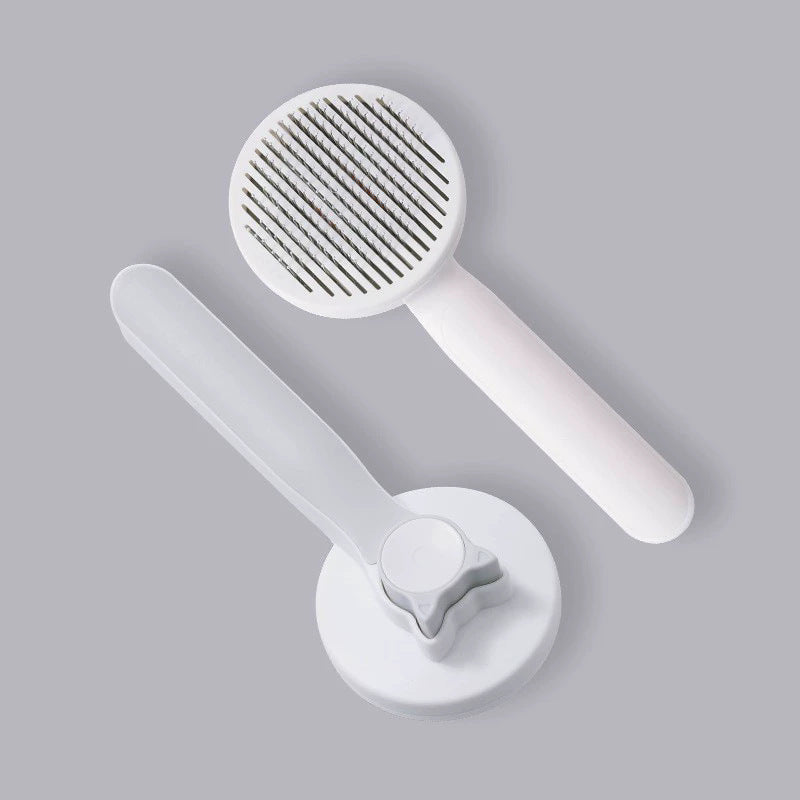 Round Self-Cleaning Slicker Brush with Cat-Ear Button shown in a home setting (view 7)