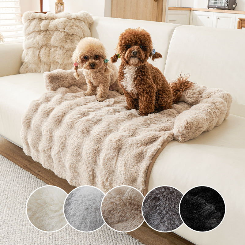 Plush Couch Pet Bed with Bolster shown in a home setting