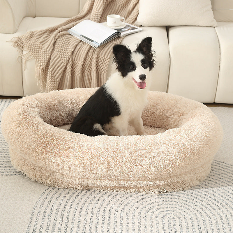 Washable Oval Donut Pet Bed in Light Brown