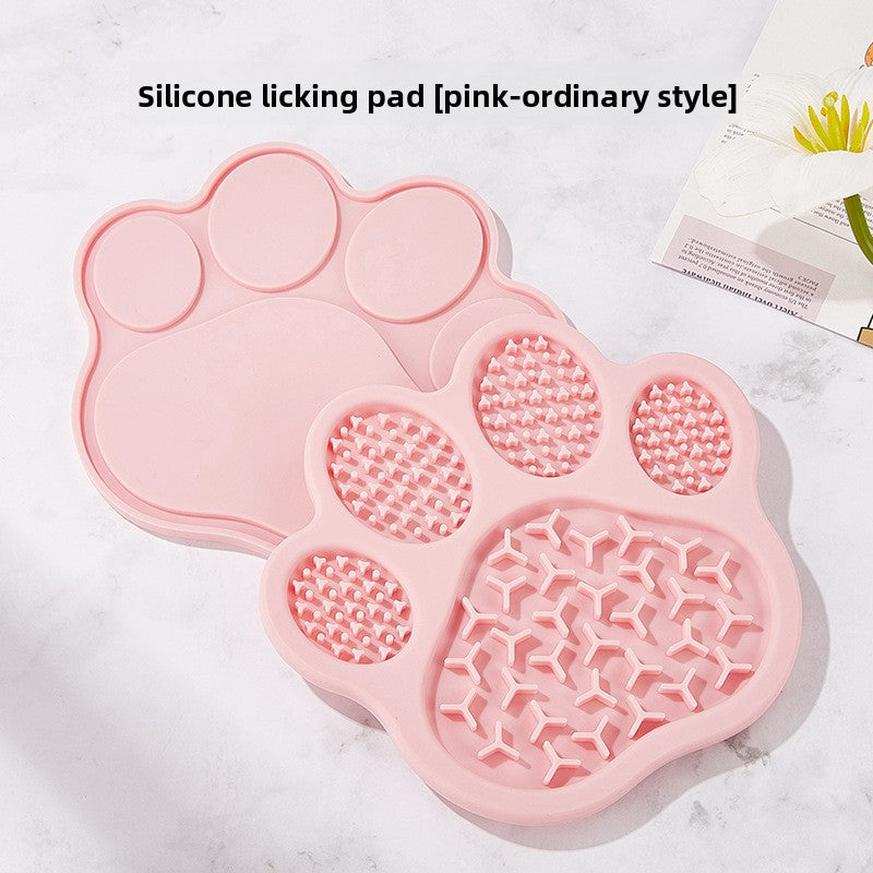 Paw-Shaped Silicone Lick Mat for Dogs & Cats — Pink, Standard Base