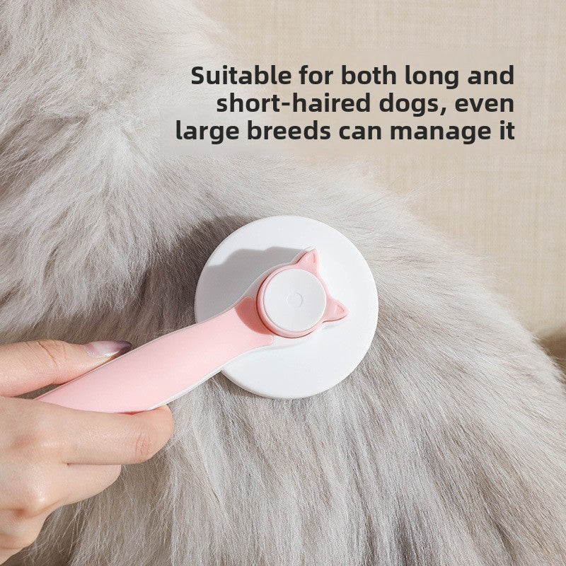 Round Self-Cleaning Slicker Brush with Cat-Ear Button shown in a home setting (view 2)