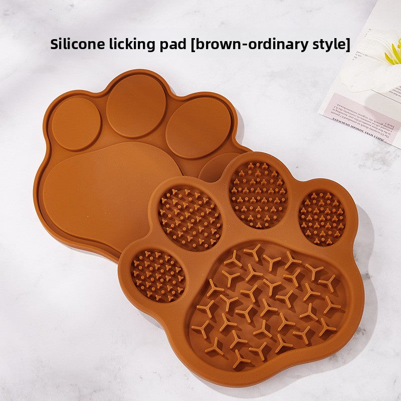 Paw-Shaped Silicone Lick Mat for Dogs & Cats — Brown, Standard Base