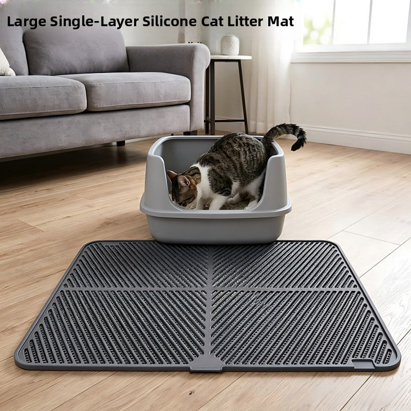 Foldable Silicone Cat Litter Mat — Single Layer, Gray, Large