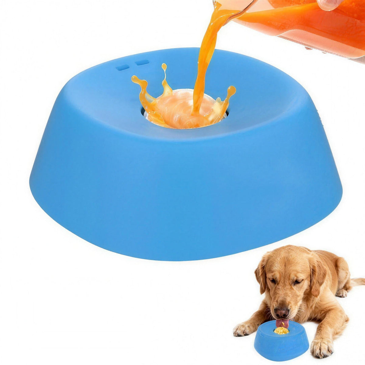 Rolling Ball Lick Bowl for Dogs in Blue with White Ball