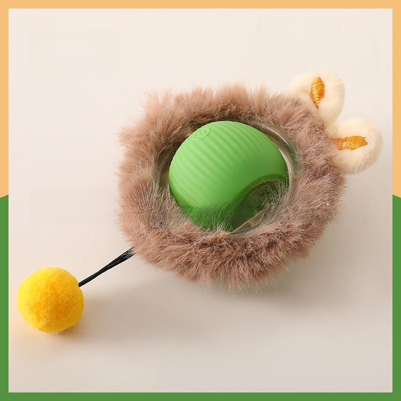 Self-Moving Interactive Cat Ball — Plush Cover, Green