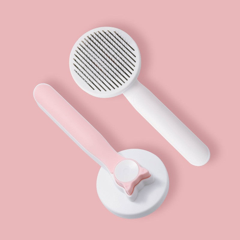 Round Self-Cleaning Slicker Brush with Cat-Ear Button shown in a home setting (view 6)