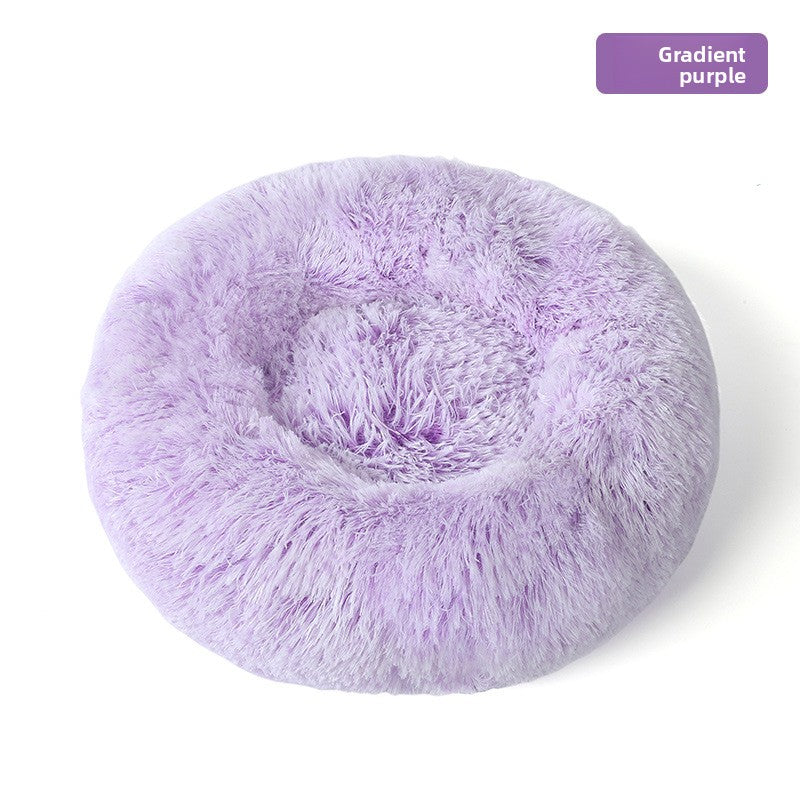 Round Donut Plush Pet Bed in Gradient Purple