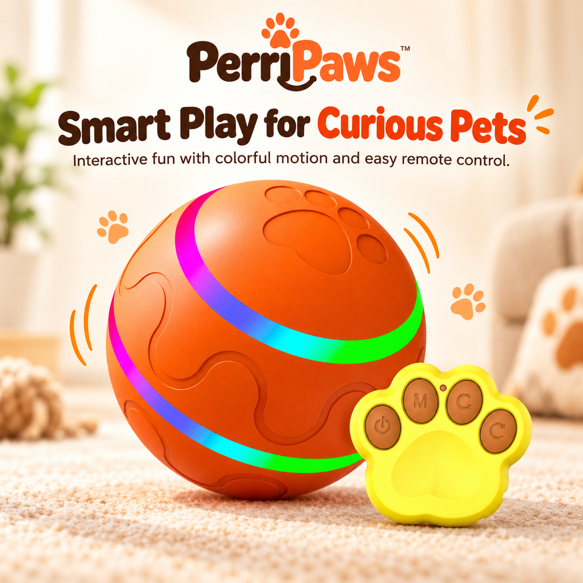 Self-Rolling Interactive Pet Ball with LED Light