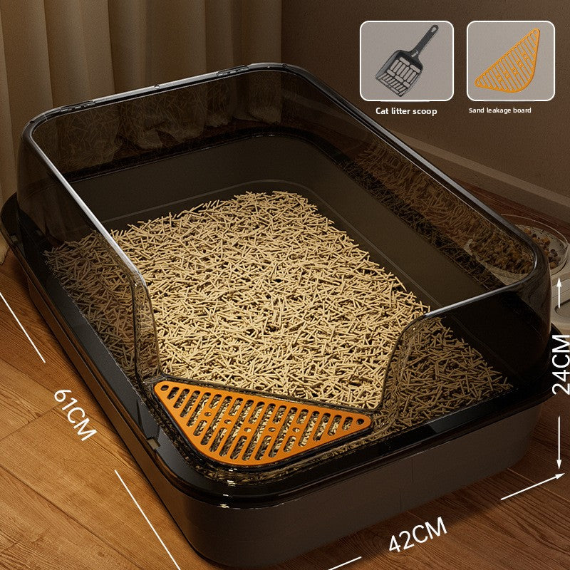 High-Sided Cat Litter Box with Scatter Shield shown in a home setting (view 8)