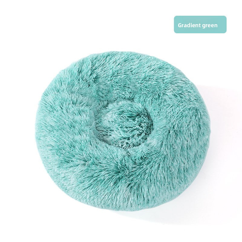 Round Donut Plush Pet Bed in Gradient Green