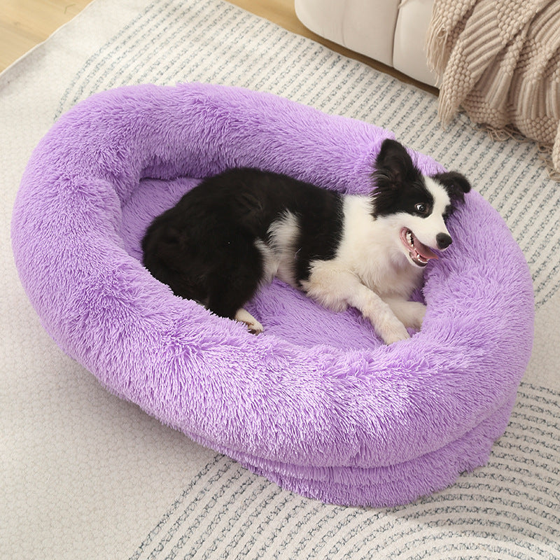 Washable Oval Donut Pet Bed in Purple