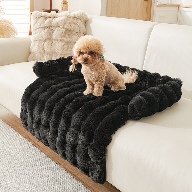 Plush Couch Pet Bed with Bolster — Faux Fur, Black