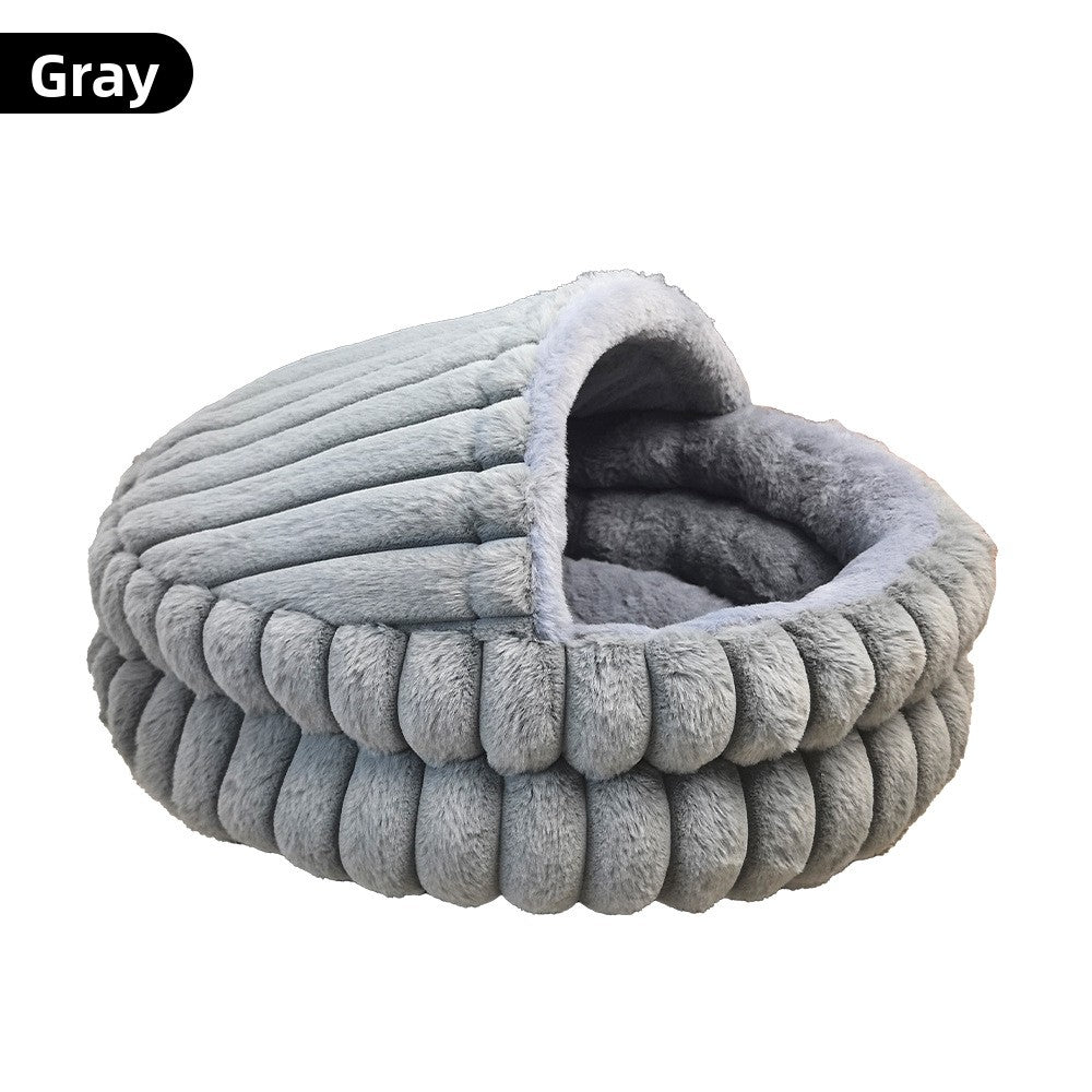 Hooded Plush Cat Cave Bed in Dark Gray