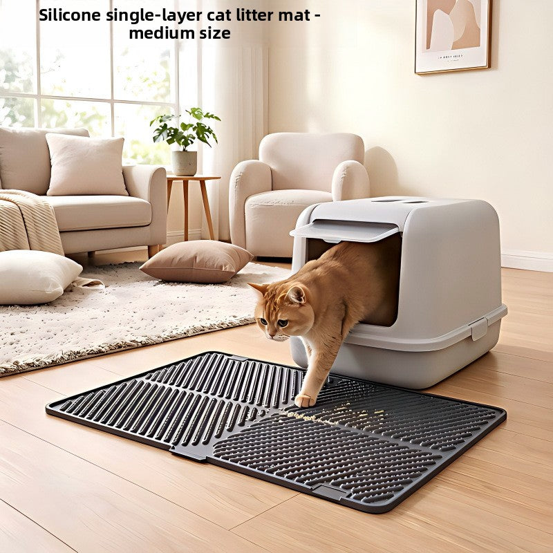 Foldable Silicone Cat Litter Mat — Single Layer, Gray, Medium