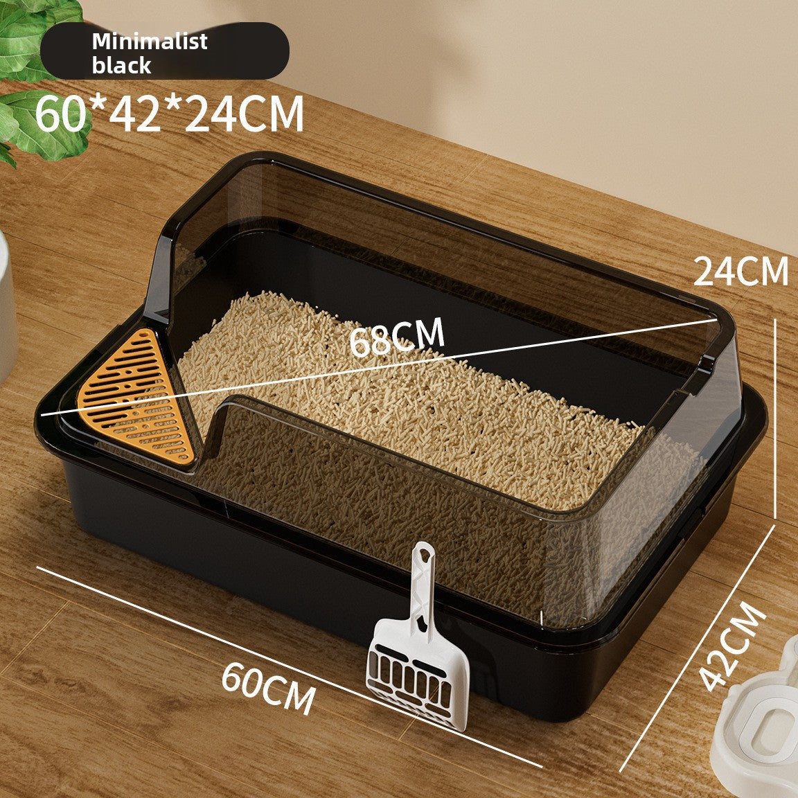 High-Sided Cat Litter Box with Scatter Shield shown in a home setting (view 19)