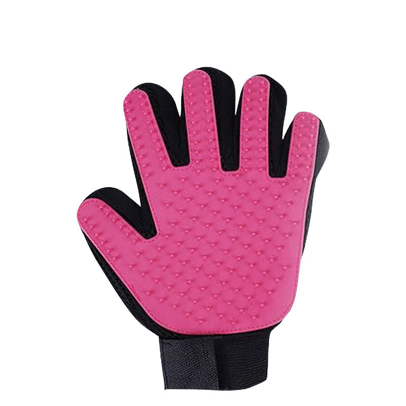 Five-Finger Pet Grooming Glove — Pink, Left Hand