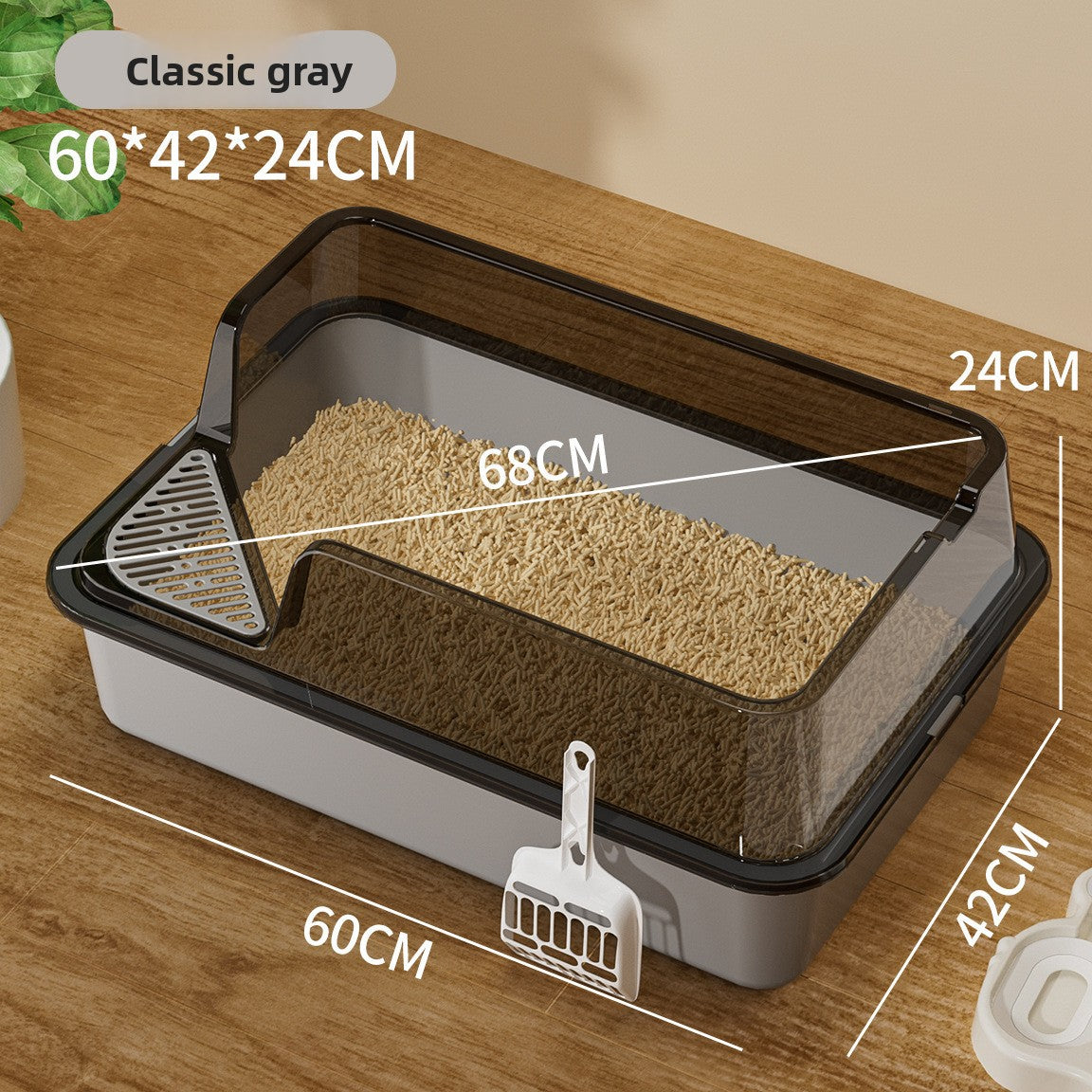 High-Sided Cat Litter Box with Scatter Shield shown in a home setting (view 20)