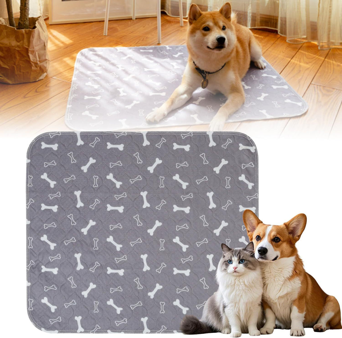 Reusable Washable Pee Pads for Dogs & Cats in Gray Bone