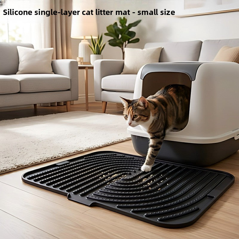 Foldable Silicone Cat Litter Mat — Single Layer, Black, Small
