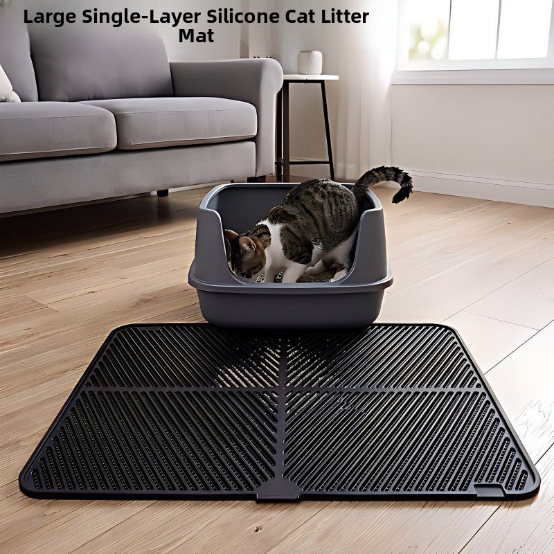 Foldable Silicone Cat Litter Mat — Single Layer, Black, Large
