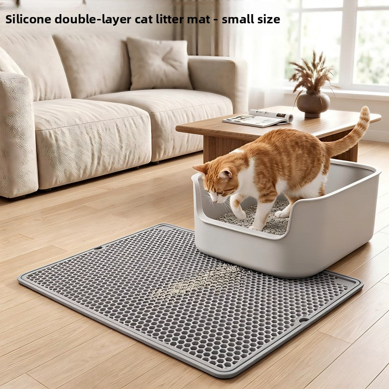 Foldable Silicone Cat Litter Mat — Double Layer, Gray, Small