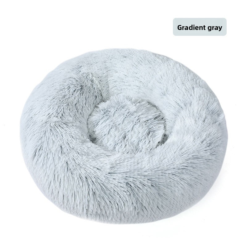 Round Donut Plush Pet Bed in Gradient Gray