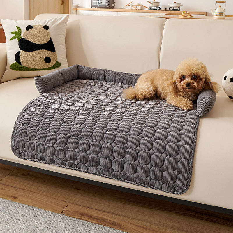 Plush Couch Pet Bed with Bolster — Quilted Plush, Dark Gray