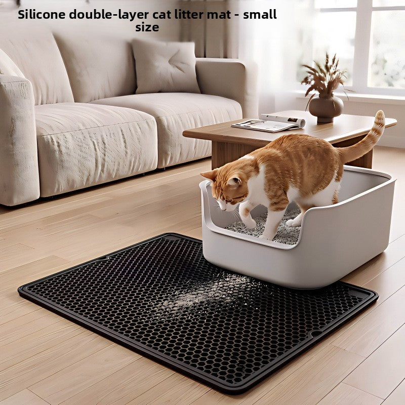 Foldable Silicone Cat Litter Mat — Double Layer, Black, Small