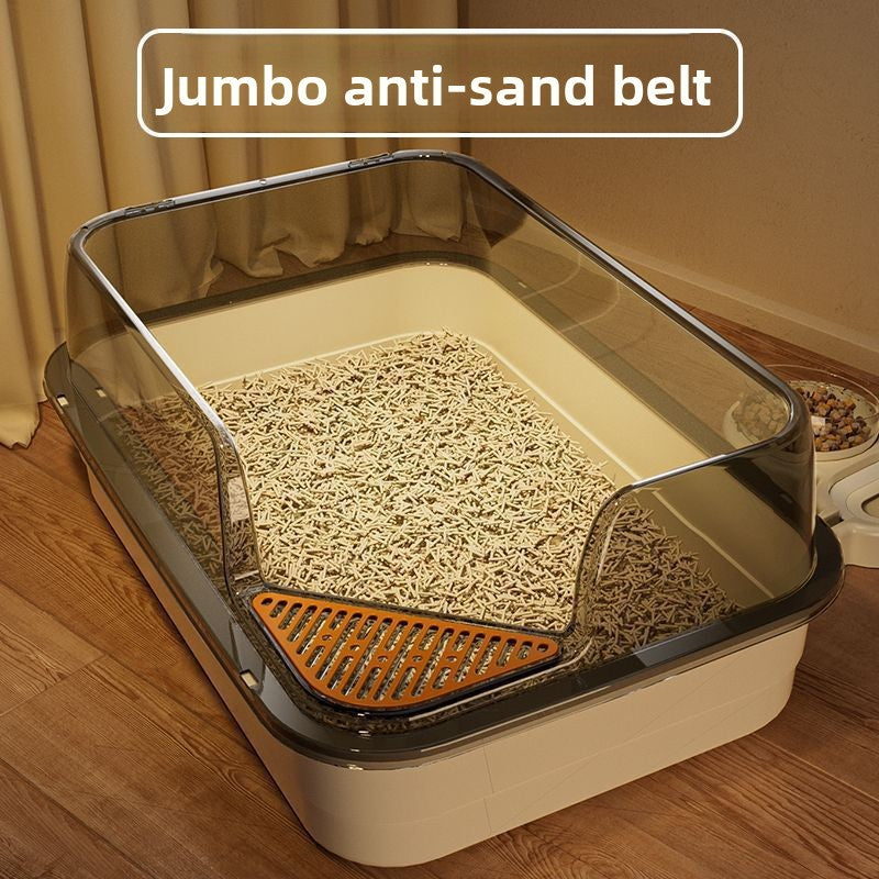 High-Sided Cat Litter Box with Scatter Shield shown in a home setting (view 3)