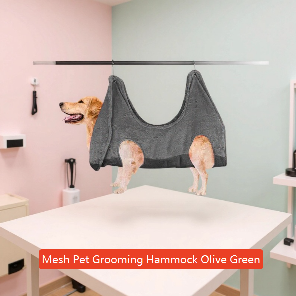 Fleece Pet Grooming Hammock with Hooks — Mesh Hammock, Olive Green